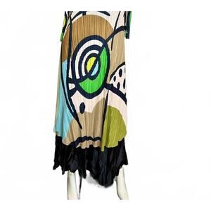 NEW VANITE COUTURE women's picasso mix abstract dress in green/mocha
